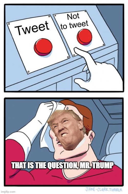 I don't know why I created this | Not to tweet; Tweet; THAT IS THE QUESTION, MR. TRUMP | image tagged in memes,two buttons | made w/ Imgflip meme maker