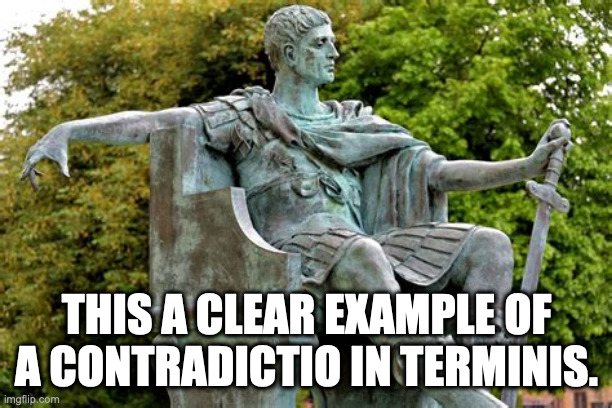 Roman emperor | THIS A CLEAR EXAMPLE OF A CONTRADICTIO IN TERMINIS. | image tagged in roman emperor | made w/ Imgflip meme maker