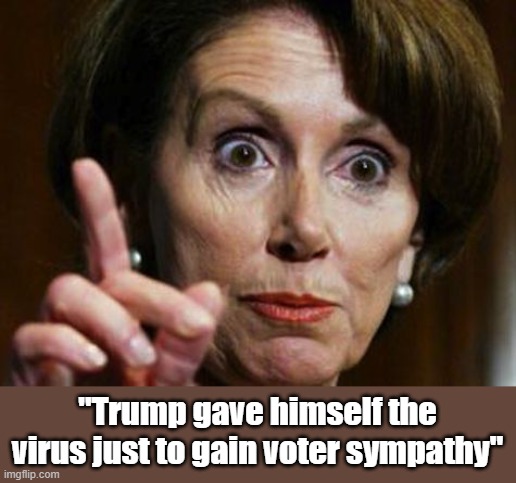 Nancy needs a reason for losing | "Trump gave himself the virus just to gain voter sympathy" | image tagged in crazy nancy pelosi | made w/ Imgflip meme maker