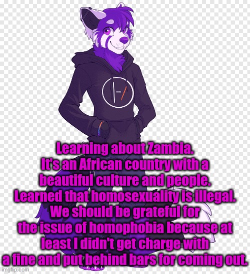 Poor Zambia. So beautiful... I honestly feel bad for them... | Learning about Zambia. It's an African country with a beautiful culture and people. Learned that homosexuality is illegal. We should be grateful for the issue of homophobia because at least I didn't get charged with a fine and put behind bars for coming out. | made w/ Imgflip meme maker