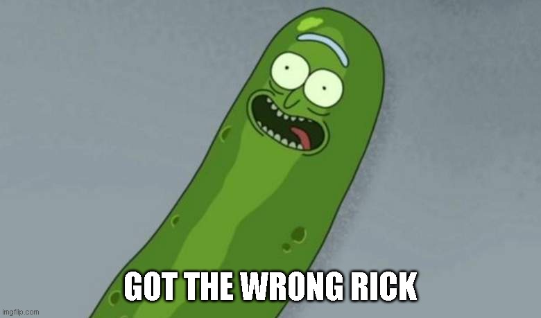 Pickle rick | GOT THE WRONG RICK | image tagged in pickle rick | made w/ Imgflip meme maker