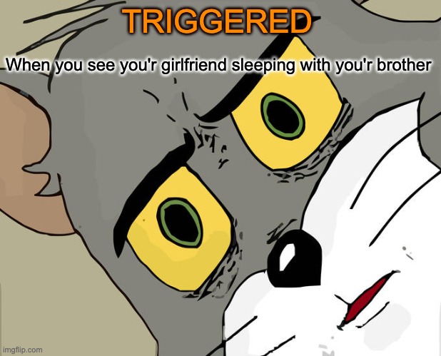 TRIGGEREED |  TRIGGERED; When you see you'r girlfriend sleeping with you'r brother | image tagged in memes,unsettled tom | made w/ Imgflip meme maker