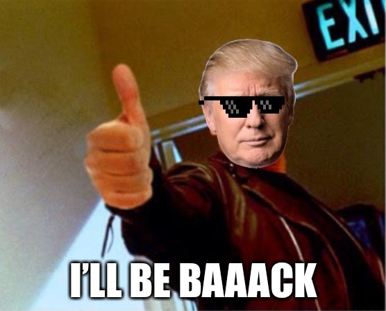 Much to the chagrin of the haters | I’LL BE BAAACK | image tagged in terminator trump | made w/ Imgflip meme maker