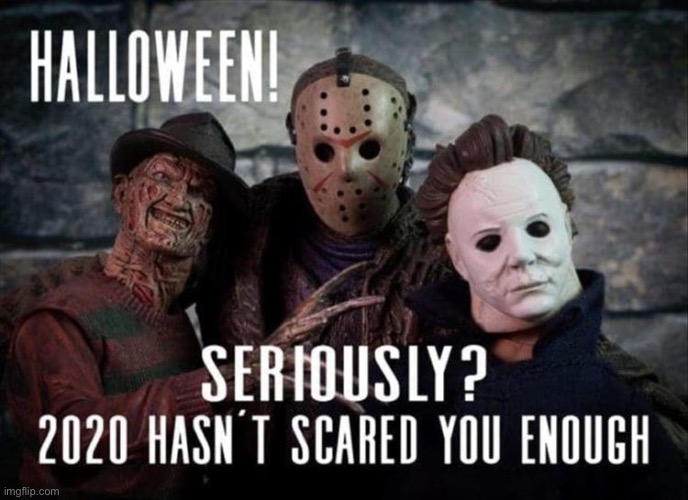 2020. The year of scary. | image tagged in halloween,jason voorhees,michael myers,freddy krueger,scary,2020 | made w/ Imgflip meme maker