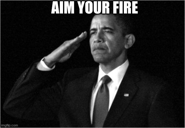 obama-salute | AIM YOUR FIRE | image tagged in obama-salute | made w/ Imgflip meme maker