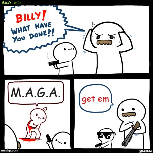 Billy, What Have You Done | M.A.G.A. get em | image tagged in billy what have you done | made w/ Imgflip meme maker