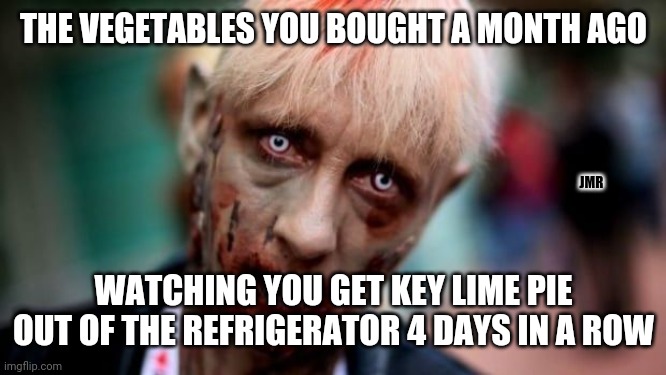 Accountability | THE VEGETABLES YOU BOUGHT A MONTH AGO; JMR; WATCHING YOU GET KEY LIME PIE OUT OF THE REFRIGERATOR 4 DAYS IN A ROW | image tagged in zombie,food,diet | made w/ Imgflip meme maker