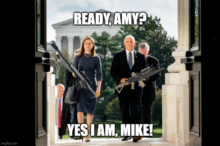 Facing the Democrats. | READY, AMY? YES I AM, MIKE! | image tagged in amy coney barrett,mike pence | made w/ Imgflip meme maker