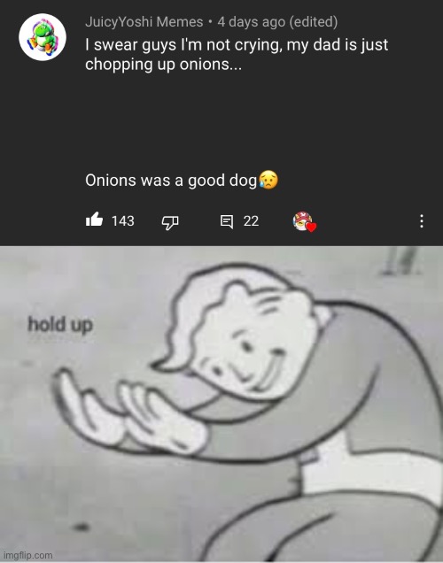 RIP Onions | image tagged in hol up,onions,dog,crying | made w/ Imgflip meme maker