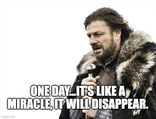 One day...it’s like a miracle, it will disappear | ONE DAY...IT’S LIKE A MIRACLE, IT WILL DISAPPEAR. | image tagged in memes,brace yourselves x is coming,ned stark,covid-19,coronavirus | made w/ Imgflip meme maker