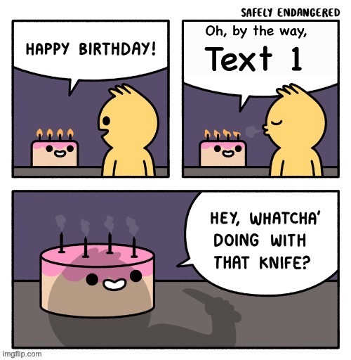 Whatcha doing with that knife? | Text 1 | image tagged in knife,birthday,cake | made w/ Imgflip meme maker