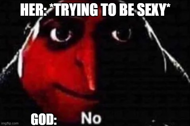 No gru meme | HER: *TRYING TO BE SEXY* GOD: | image tagged in no gru meme | made w/ Imgflip meme maker