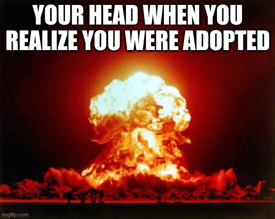 Nuclear Explosion Meme | YOUR HEAD WHEN YOU REALIZE YOU WERE ADOPTED | image tagged in memes,nuclear explosion | made w/ Imgflip meme maker