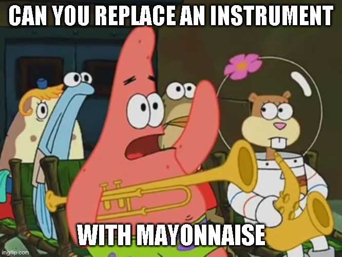 Is mayonnaise an instrument? | CAN YOU REPLACE AN INSTRUMENT WITH MAYONNAISE | image tagged in is mayonnaise an instrument | made w/ Imgflip meme maker