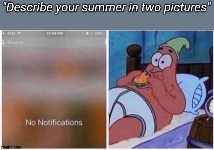"Describe your summer in two pictures" | image tagged in patrick,oh you actually read the tags | made w/ Imgflip meme maker