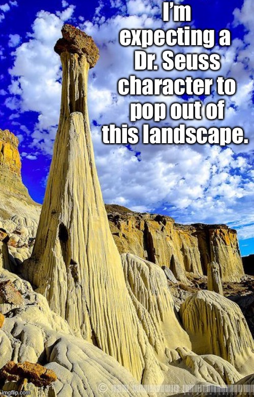 I’m expecting a 
Dr. Seuss character to pop out of this landscape. | made w/ Imgflip meme maker