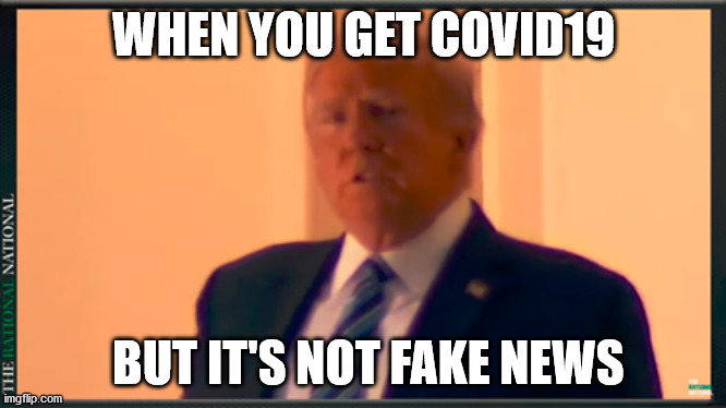 Covid19 trump is not fake news | WHEN YOU GET COVID19; BUT IT'S NOT FAKE NEWS | image tagged in sick trump | made w/ Imgflip meme maker