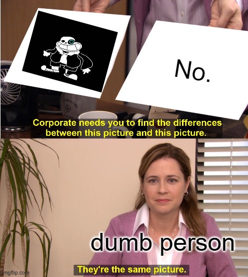 Not funny, didn't laugh. | No. dumb person | image tagged in memes,they're the same picture | made w/ Imgflip meme maker