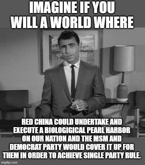 hello | IMAGINE IF YOU WILL A WORLD WHERE; RED CHINA COULD UNDERTAKE AND EXECUTE A BIOLOGIGICAL PEARL HARBOR ON OUR NATION AND THE MSM AND DEMOCRAT PARTY WOULD COVER IT UP FOR THEM IN ORDER TO ACHIEVE SINGLE PARTY RULE. | image tagged in red china,covid-19,msm,democrats,communism,2020 elections | made w/ Imgflip meme maker