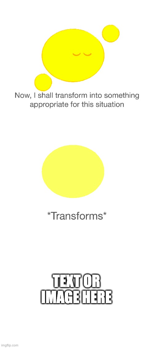 I shall transform | TEXT OR IMAGE HERE | image tagged in i shall transform | made w/ Imgflip meme maker