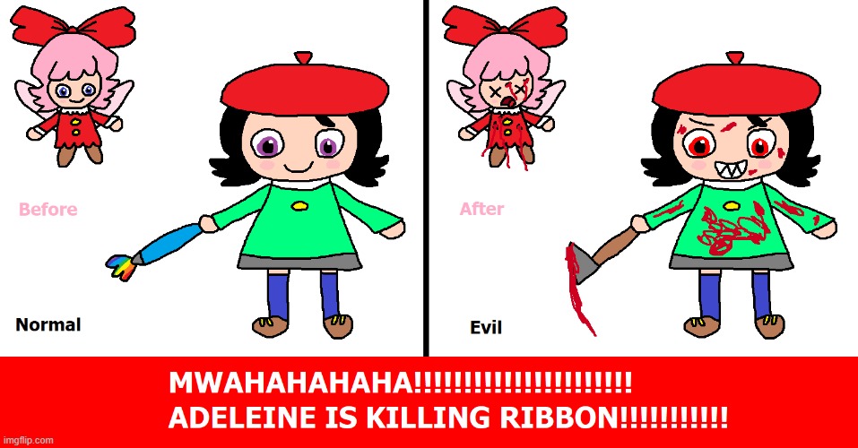 Adeleine Is Killing Ribbon | image tagged in kirby,gore,blood,funny,cute,murder | made w/ Imgflip meme maker