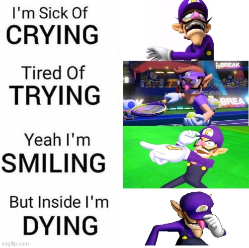 Waluigi is dying! Save him! | image tagged in waluigi,tennis | made w/ Imgflip meme maker