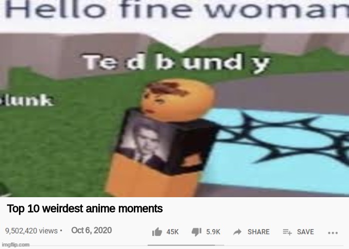 Top 10 weirdest anime moments; Oct 6, 2020 | made w/ Imgflip meme maker