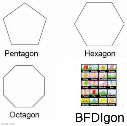 rip bfdi |  BFDIgon | image tagged in memes,pentagon hexagon octagon | made w/ Imgflip meme maker