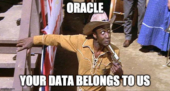 oracle your data belongs to us | ORACLE; YOUR DATA BELONGS TO US | image tagged in cleavon little blazing saddles | made w/ Imgflip meme maker