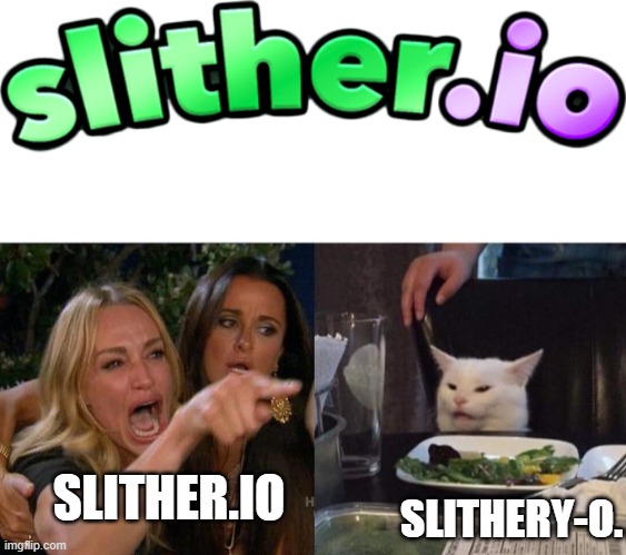 It just popped in my head at 3:00 A.M | SLITHER.IO; SLITHERY-O. | image tagged in memes,woman yelling at cat | made w/ Imgflip meme maker
