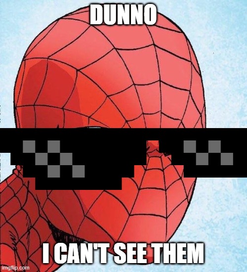 spider man squinting | DUNNO I CAN'T SEE THEM | image tagged in spider man squinting | made w/ Imgflip meme maker