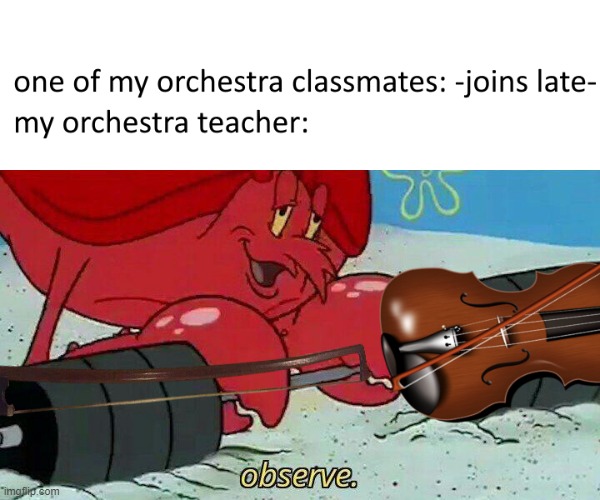 basically a true story | image tagged in orchestra,observe,memes,unfunny | made w/ Imgflip meme maker