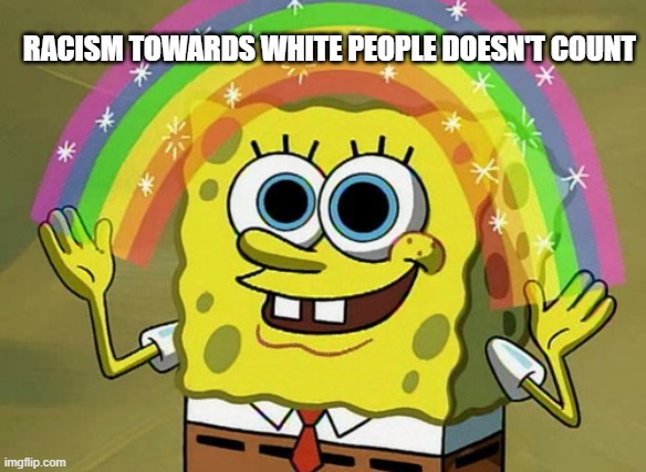 BLM and liberals like to think this yet ThEy ARe ToLErAnT | RACISM TOWARDS WHITE PEOPLE DOESN'T COUNT | image tagged in memes,imagination spongebob | made w/ Imgflip meme maker