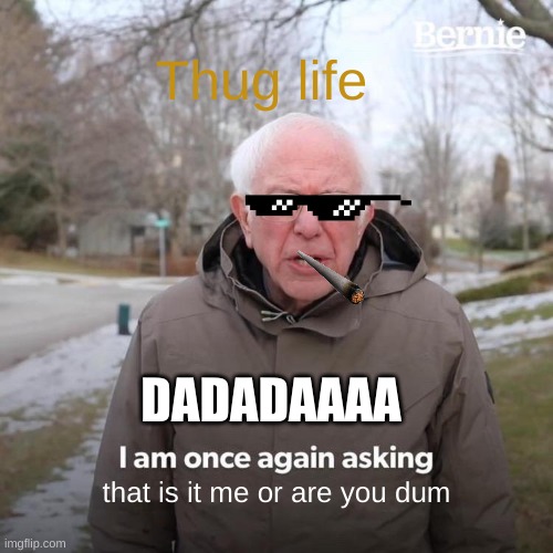 thug life | Thug life; DADADAAAA; that is it me or are you dum | image tagged in memes,bernie i am once again asking for your support | made w/ Imgflip meme maker