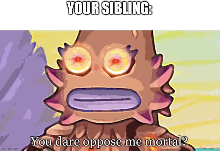 You dare oppose me mortal? | YOUR SIBLING: | image tagged in you dare oppose me mortal | made w/ Imgflip meme maker