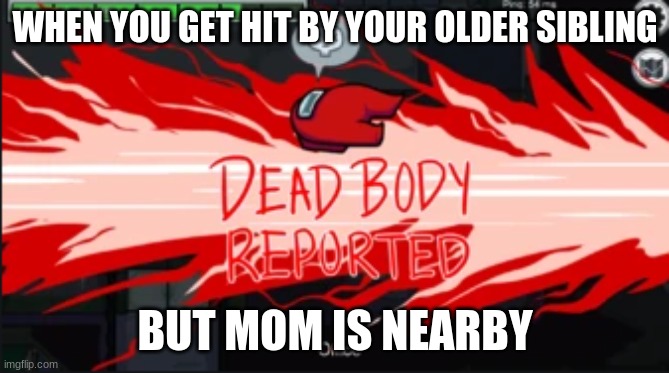 true | WHEN YOU GET HIT BY YOUR OLDER SIBLING; BUT MOM IS NEARBY | image tagged in dead body reported | made w/ Imgflip meme maker