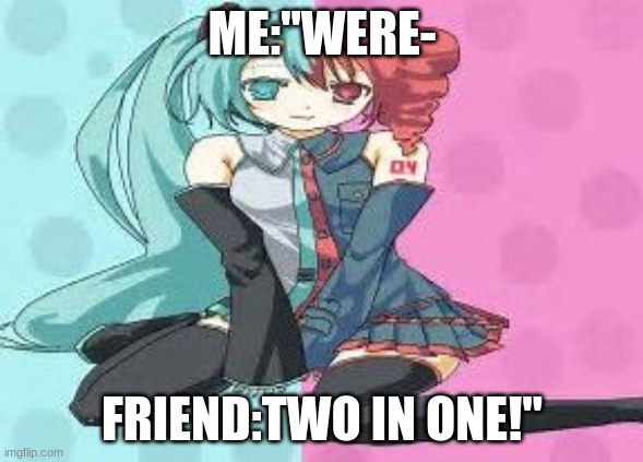Vocaloid | ME:"WERE-; FRIEND:TWO IN ONE!" | image tagged in vocaloid | made w/ Imgflip meme maker