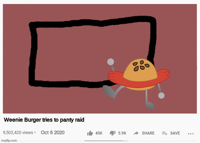 not this again Weenie Burger | Weenie Burger tries to panty raid; Oct 6 2020 | image tagged in youtube video template,weenie burger,ocs,memes | made w/ Imgflip meme maker