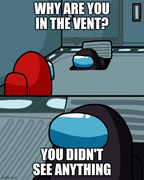 you didn't see anything | WHY ARE YOU IN THE VENT? YOU DIDN'T SEE ANYTHING | image tagged in impostor of the vent | made w/ Imgflip meme maker