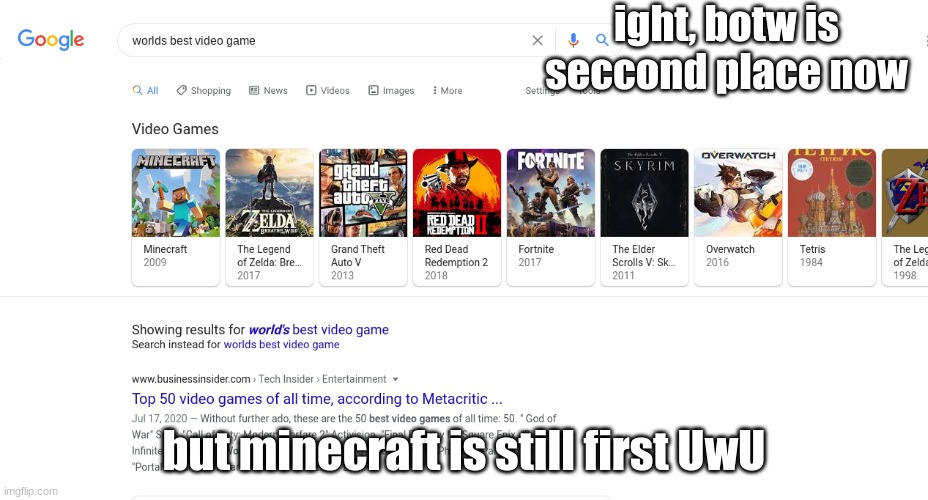 idk what game i like more | ight, botw is seccond place now; but minecraft is still first UwU | image tagged in minecraft,legend of zelda | made w/ Imgflip meme maker