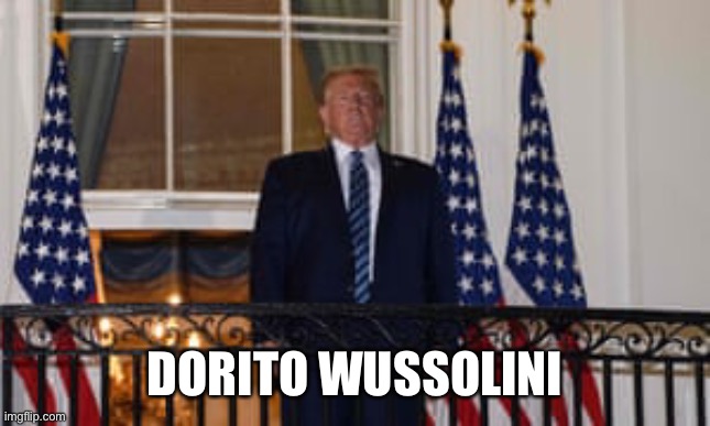 DORITO WUSSOLINI | image tagged in donald trump,dorito,wussolini | made w/ Imgflip meme maker