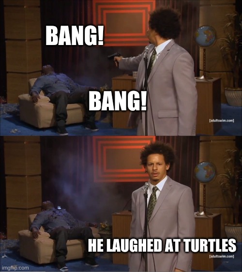 Who Killed Hannibal | BANG! BANG! HE LAUGHED AT TURTLES | image tagged in memes,who killed hannibal,turtles | made w/ Imgflip meme maker