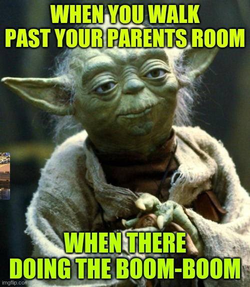 Star Wars Yoda Meme | WHEN YOU WALK PAST YOUR PARENTS ROOM; WHEN THERE DOING THE BOOM-BOOM | image tagged in memes,star wars yoda | made w/ Imgflip meme maker