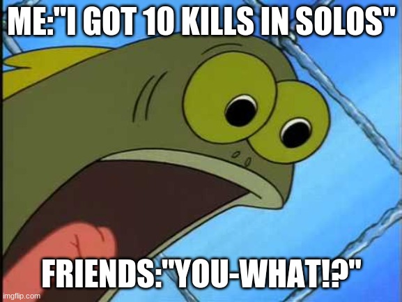 You what?! | ME:"I GOT 10 KILLS IN SOLOS"; FRIENDS:"YOU-WHAT!?" | image tagged in you what | made w/ Imgflip meme maker