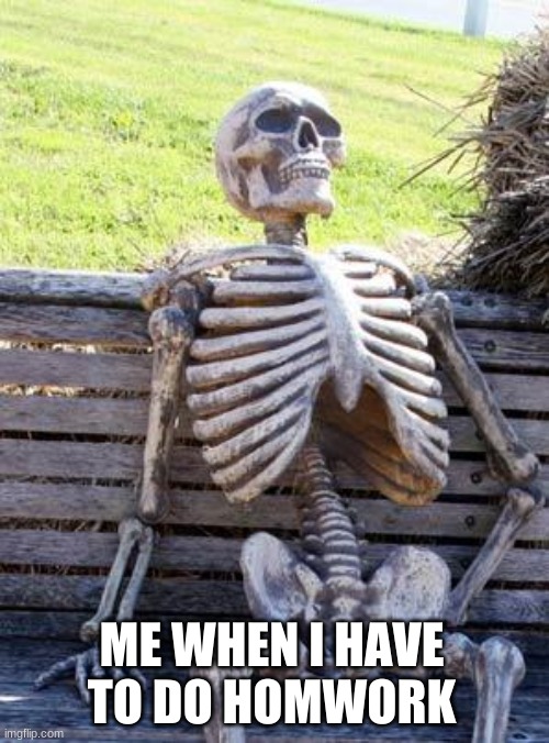 Waiting Skeleton Meme | ME WHEN I HAVE TO DO HOMEWORK | image tagged in memes,waiting skeleton | made w/ Imgflip meme maker