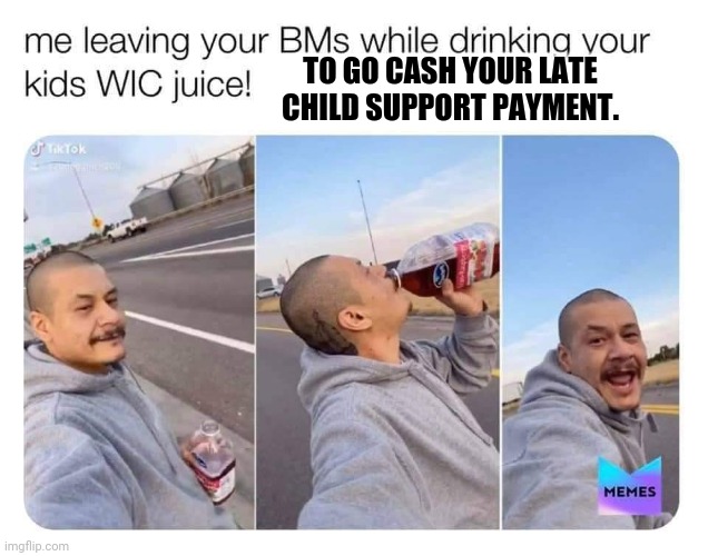 REAL TALK!!!!!!!!!!! | TO GO CASH YOUR LATE CHILD SUPPORT PAYMENT. | image tagged in tik tok | made w/ Imgflip meme maker