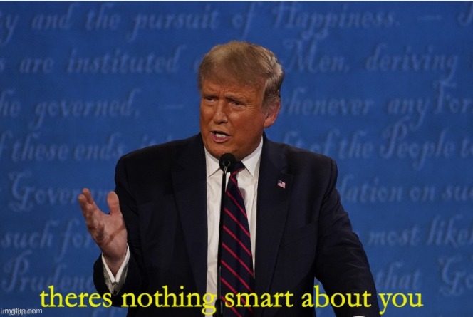 theres nothing smart about you | image tagged in theres nothing smart about you,donald trump,ronald mcdonald trump,donald trump is an idiot,joe biden 2020 | made w/ Imgflip meme maker