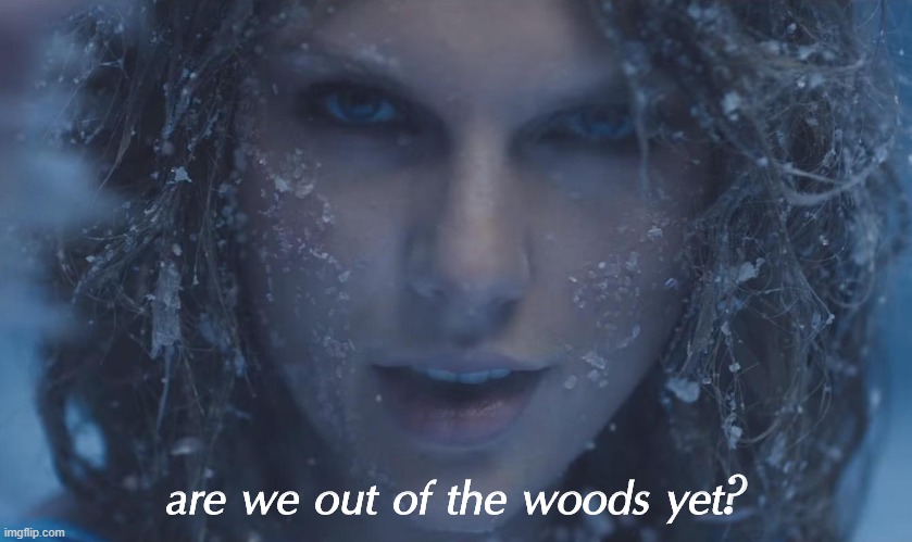 Taylor Swift are we out of the woods yet | are we out of the woods yet? | image tagged in taylor swift out of the woods,song lyrics,new template,taylor swift,lyrics,music video | made w/ Imgflip meme maker