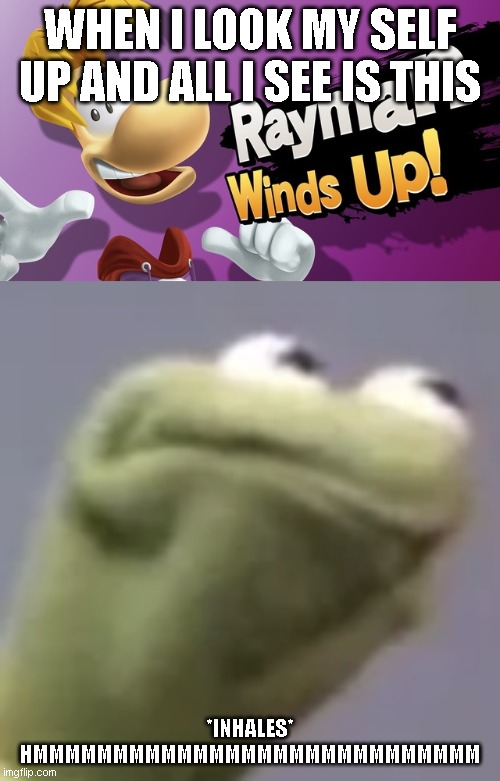 WHEN I LOOK MY SELF UP AND ALL I SEE IS THIS; *INHALES* HMMMMMMMMMMMMMMMMMMMMMMMMMMMM | image tagged in smash bros rayman,hmmm kermit | made w/ Imgflip meme maker