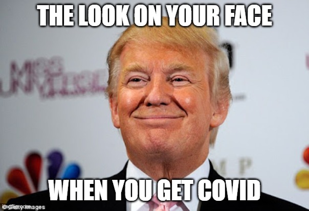 Donald trump approves | THE LOOK ON YOUR FACE; WHEN YOU GET COVID | image tagged in donald trump approves | made w/ Imgflip meme maker